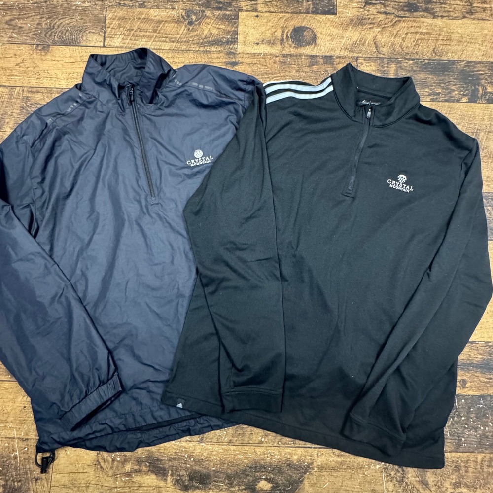 Adidas Crystal Mountain Golf Pullover Jacket Windbreaker Mens‎ M Black 1/4 Zip